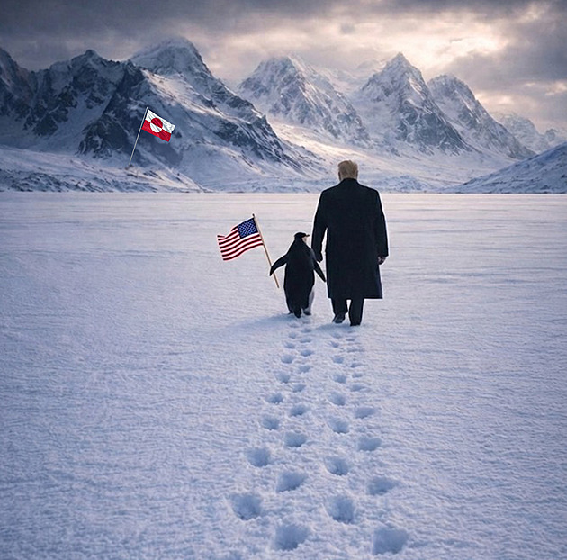 Spletl si Island s Grónskem a teď i Arktidu s Antarktidou. Bílý dům šíří další AI snímek